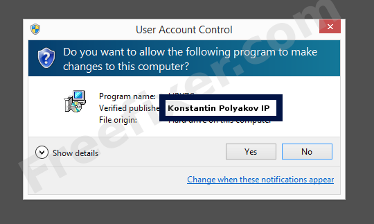Screenshot where Konstantin Polyakov IP appears as the verified publisher in the UAC dialog